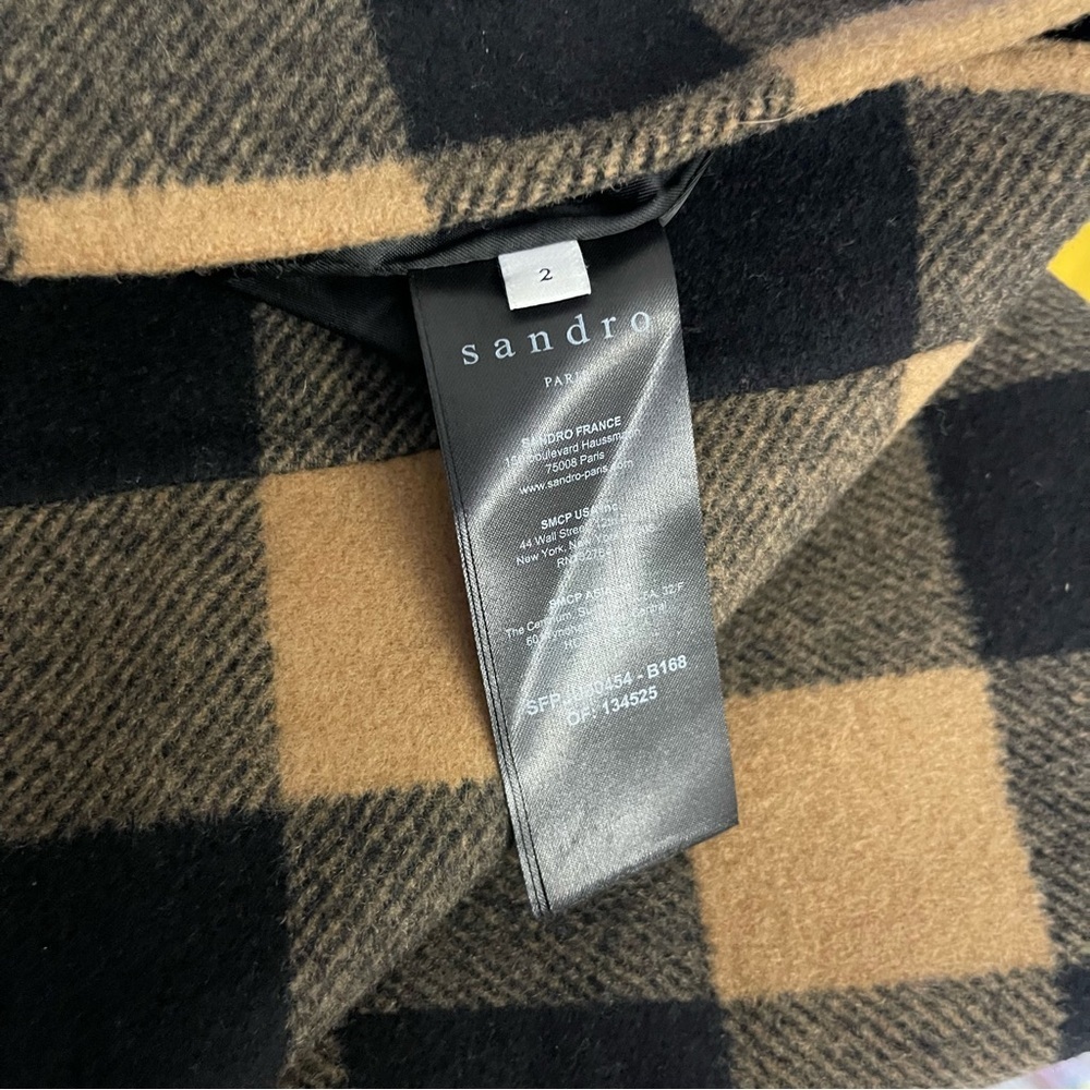 Sandro Wool Blend Check Woven Skirt In Tan Black Multicolor Women's Sz 2 US 6 - Picture 5 of 9